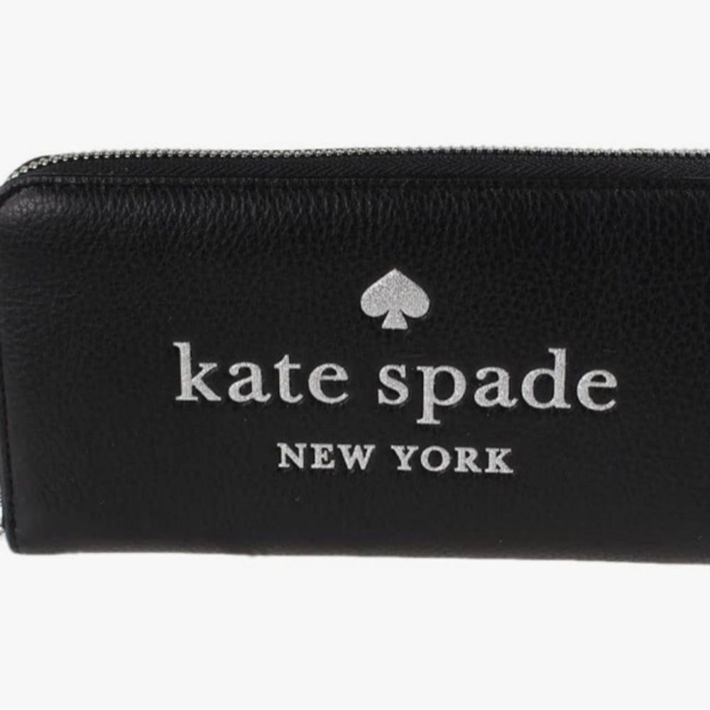 Kate Spade glitter on large embossed black leather continental wallet NWT